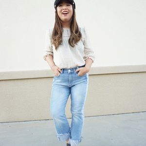 Cream ruffle sleeve top